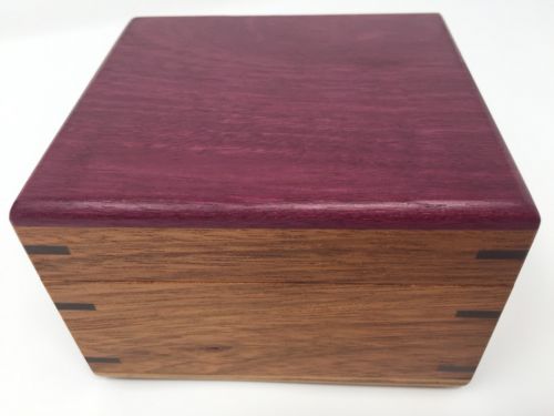 Golden Teak Purple Heart Wood Keepsake Jewelry Desktop Trinket Box Made In USA.