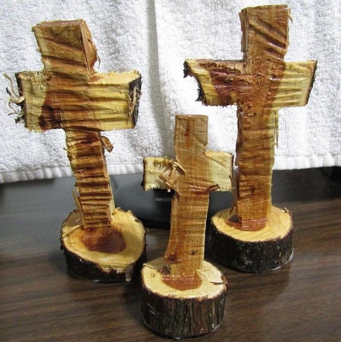 3 Small Wooden Chainsaw Cedar Wood Rugged CROSSES