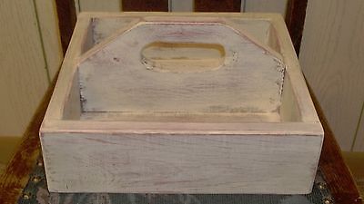 Primitive Vintage Look New Wood Tool Box Organizer Planter Silverware Caddy