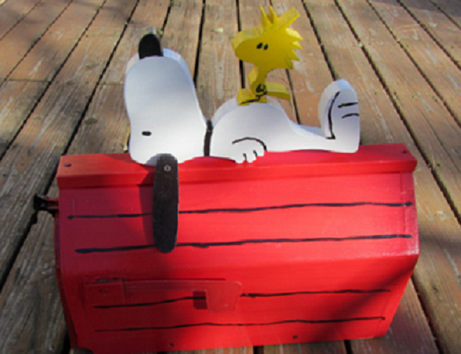 Handmade custom designed cartoon dog and bird functional mailbox