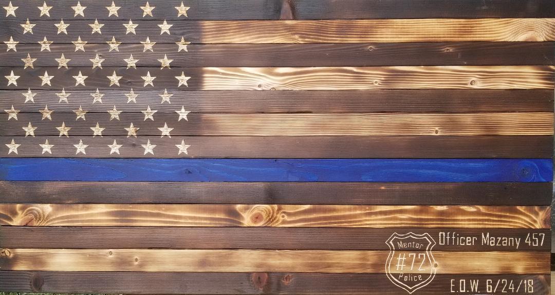 Rustic Wood Burned American Flag Thin Blue Line 19