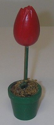 CRAFT Handmade Handcrafted Red Tulip flower Wood Wooden  Red/Green 5.5