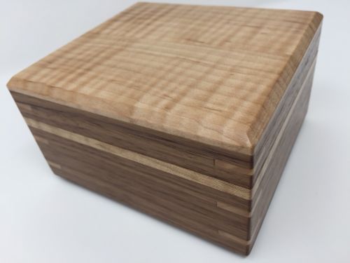 Walnut Curly Maple Wood Keepsake Jewelry Desktop Trinket Forever Box Handcrafted