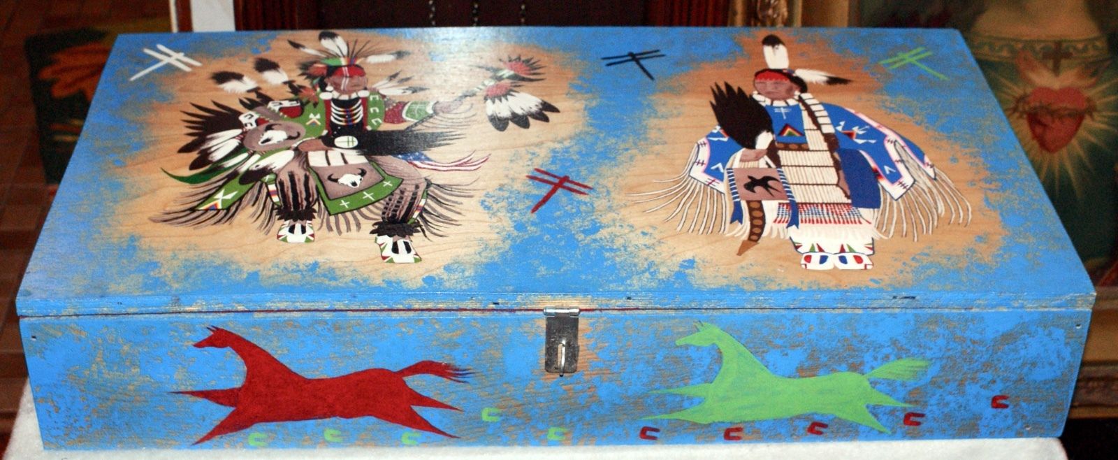 Hand Made/Hand Painted Wooden Box &Chest By LaKota Indian Tribe-Devils Lake N.D.