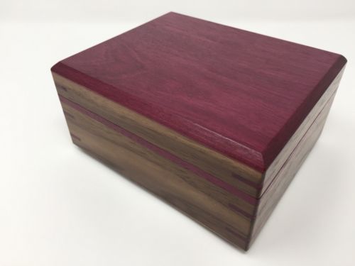 Walnut Purpleheart Wood Keepsake Jewelry Desktop Trinket Forever Box Hndcrft USA