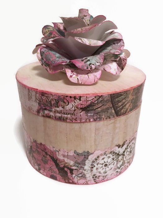 Handmade Jewelry/keepsake Box, Decoupage Box, Paper Flower