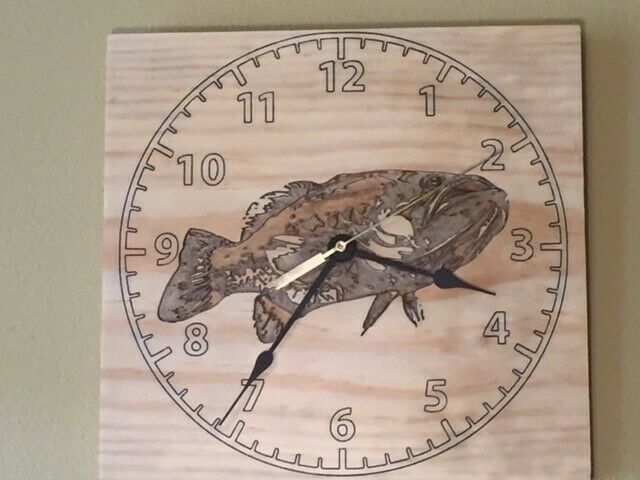 Engraved Wood Clock Bass with Takane Quartz Mechanism and Hands