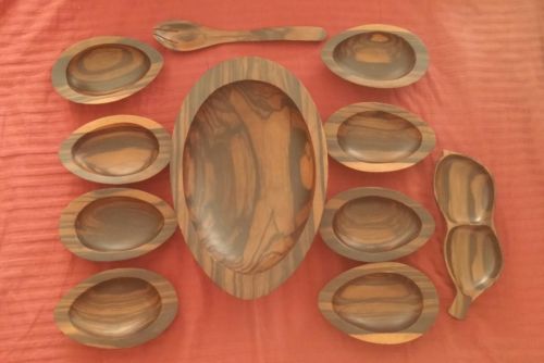 Vintage Kamagong Wood Bowl Set Philippines Extremely Rare!