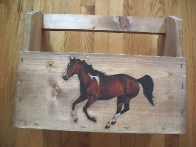 ESTATE HANDMADE WOODEN RUSTIC HORSE DECAL GARDEN CADDY TOTE TOOL BOX AWESOME!
