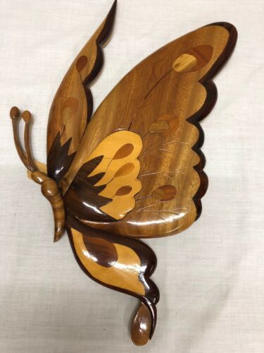 Intrasia butterfly Wood Wall Hanging 11”w x 17”h