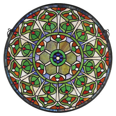 Design Toscano Peacock's Plumage Medallion Tiffany-Style Stained Glass Window