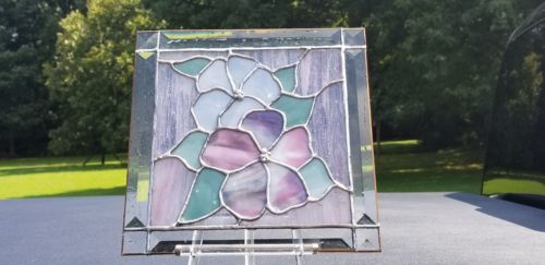 Stained/coloured Glass Window Suncatcher w/ Clear glass Bevels - 10x10 sq