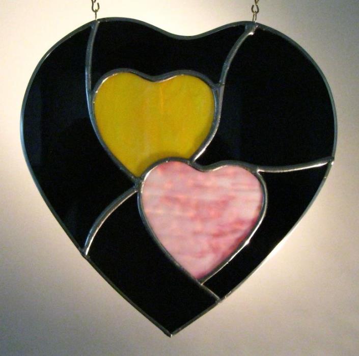 STAINED GLASS TWO HEARTS YELLOW & PINK IN ONE HEART, 11
