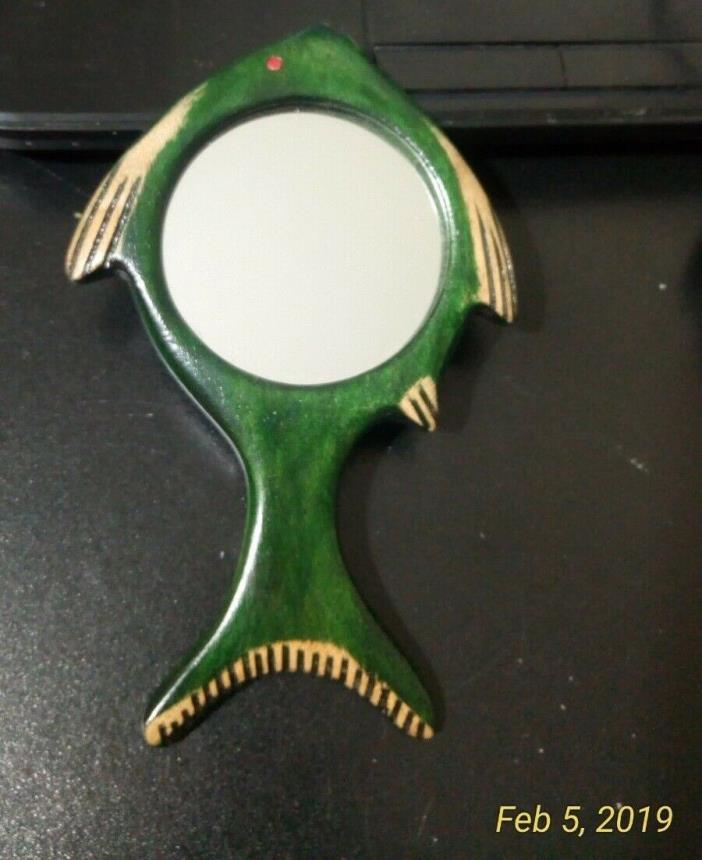 small wooden fish mirror green color