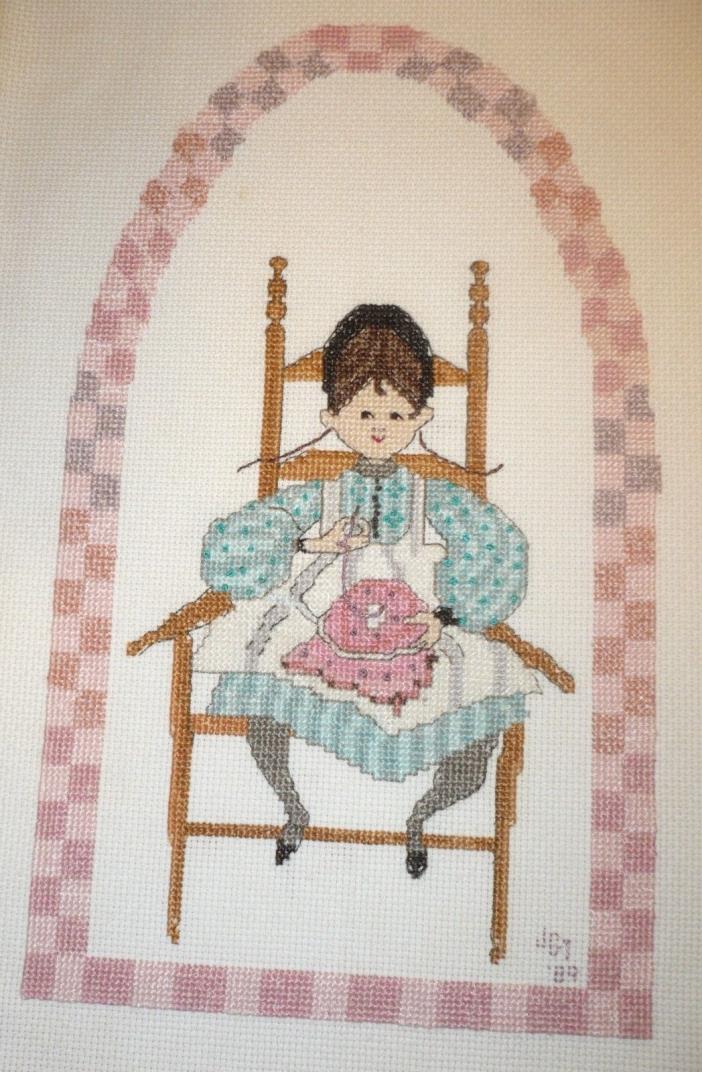 P Buckley Moss * Loving Stitches * Completed Finished Cross Stitch Picture Girl