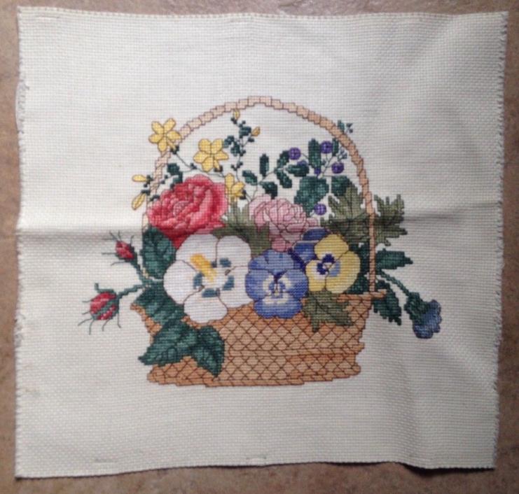 Finished/Completed Cross Stitch ~ FLORAL BASKET