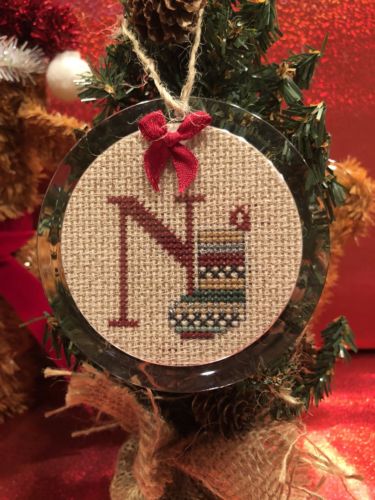 Cross Stitched Letter “N” Christmas Ornament