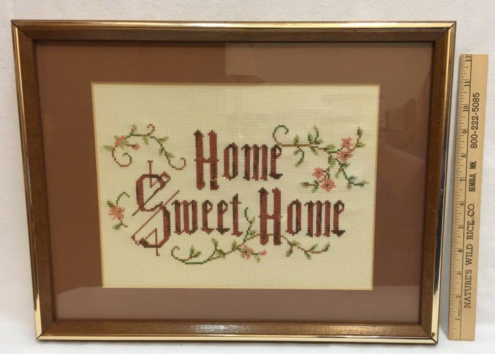 Framed Wall Decor Home Sweet Home Counted Cross Stitch Vintage 13 x 17 Finished