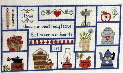 Counted Cross Stitch completed finished Country Sampler 13.5 x10 No frame