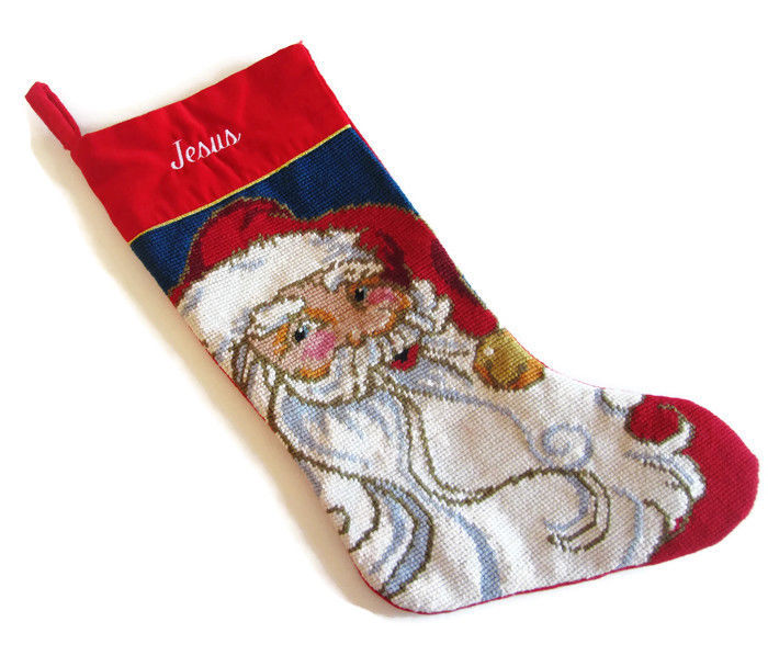 Christmas Needlepoint Stocking Santa Claus Personalized Jesus 16