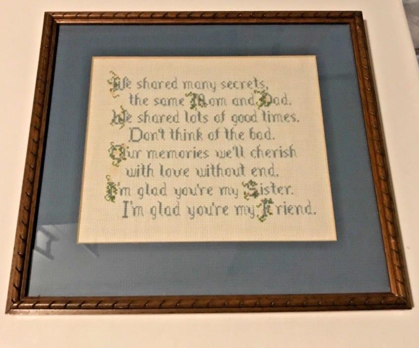 Sisters Framed Finished Counted Cross Stitch Friends Shared Secrets 10 x 11