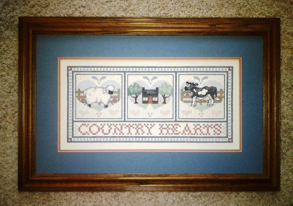 “Country Hearts” Framed Cross-stitch 24” x 16”