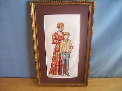 Mother And Son Cross Stitched Picture Framed Ready To Hang