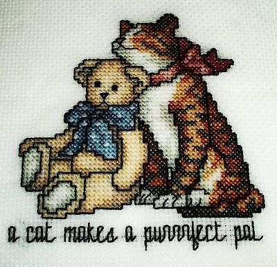 Cute Finished cross stitch piece-A Cat makes a purrfect pal