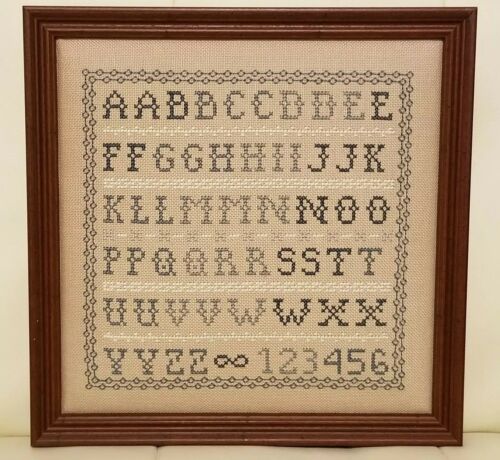 Completed Custom Framed Cross Stitch Alphabet Sampler decor Needlework