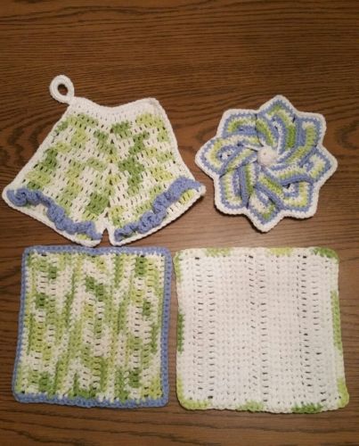 Set of 4 Hand Crocheted Bright Colorful Dish Cloth Hot Pad Trivet