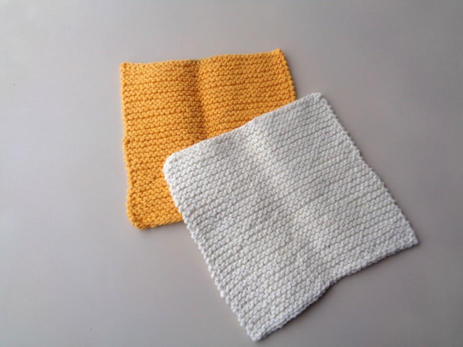 2 Hand Knit Washcloths Dishcloths Facecloths Pot Holders Mats Cotton Knitted