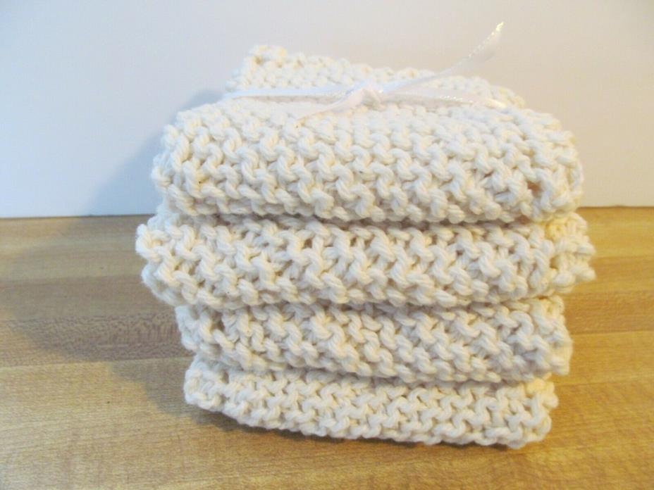 Homemade Handmade Knitted White Dish Cloth/Wash Cloth Set of 4~Grandma's Pattern