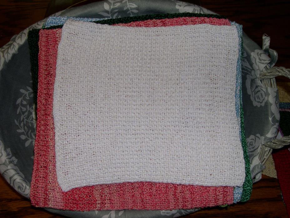 Hand Knit Dishcloth- White - 7.5 x 8