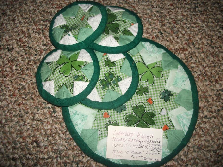 Quilted Pot Holder & Coasters, Set of 5, Handmade, Great Gift, Crafts, Kitchen