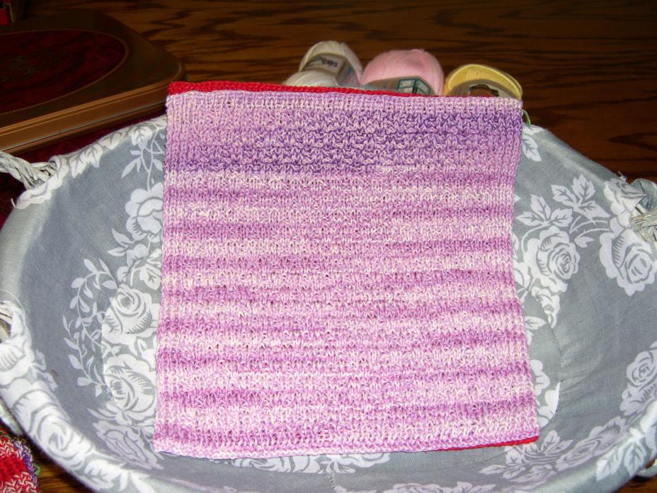 Handmade Knit Dishcloth - Shades of Lavender - 8 X 9