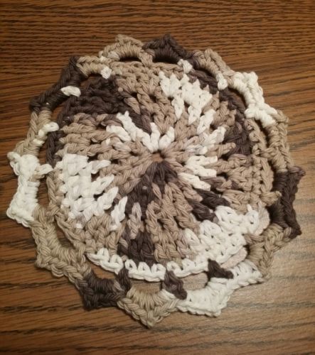 Hand Crocheted Brown White Pretty Dish Hot Pad Trivet