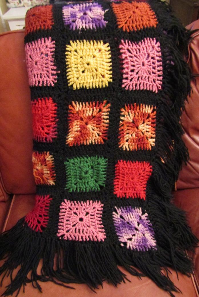 VTG Hand Crocheted Wool Afghan Throw Coverlet Large 72X84