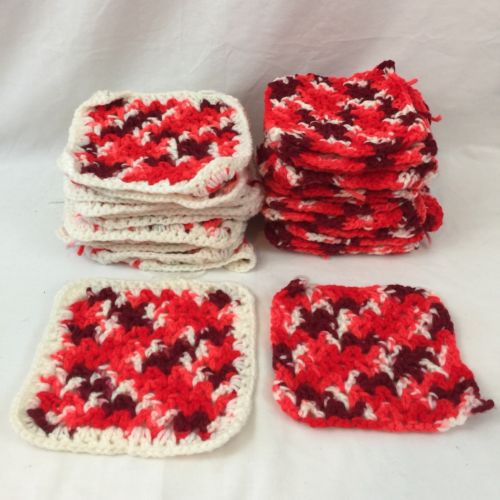 31 - 7 inch Granny Squares Blocks White, Variegated Reds for Afghans, Throw
