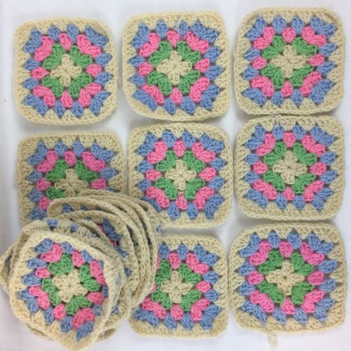 18 - 5 inch Granny Squares Blocks Cream, Pink, Blue, Green Baby Blanket