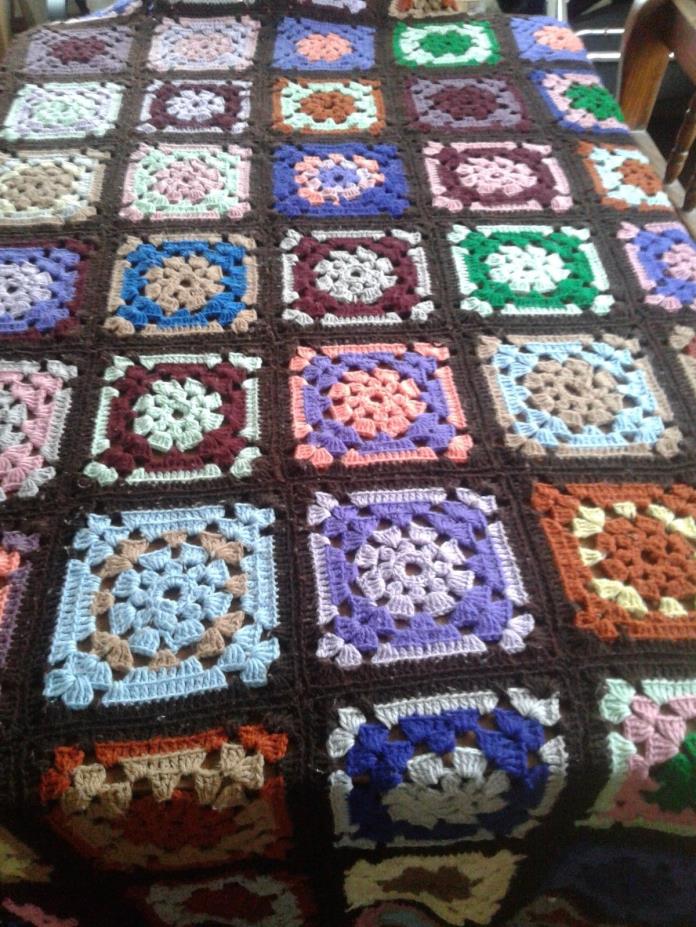 Handmade Afghan 106 x 86 fits king bed - vintage granny square