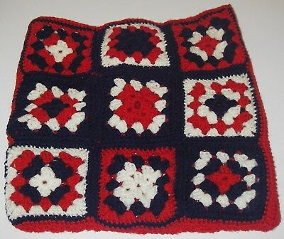 Handcrafted CROCHET Cushion Cover Granny Square Patriotic Red/White/Blue Unused.