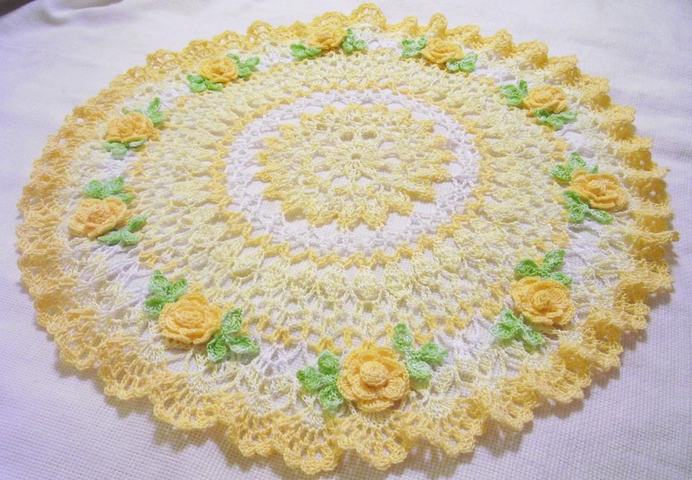 hand dyed yellow roses crocheted doily by Aeshagirl