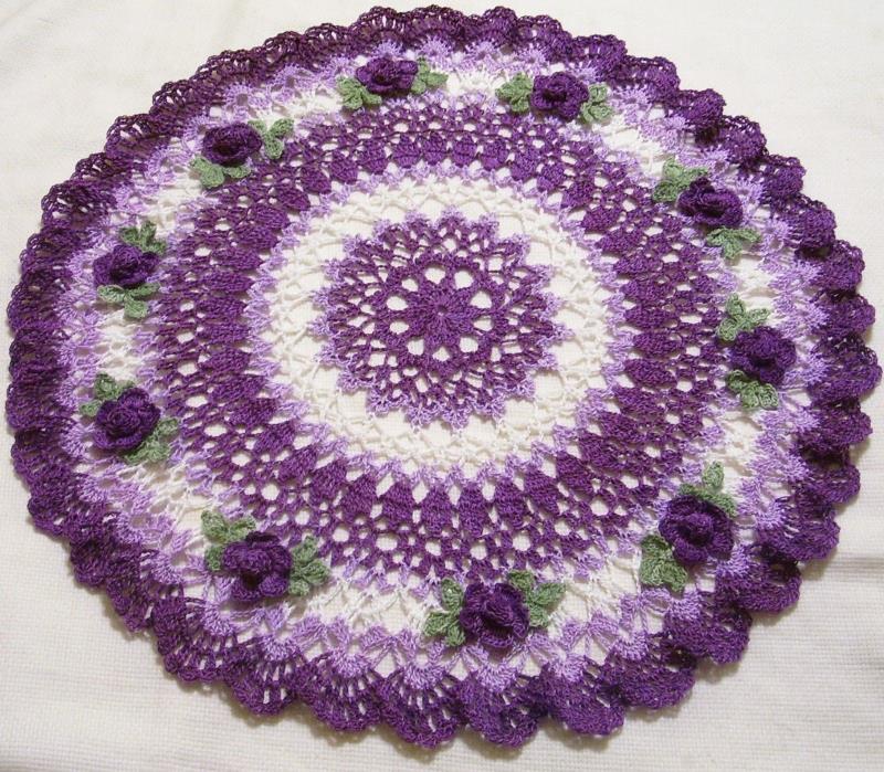 hand dyed purple roses crocheted doily by Aeshagirl