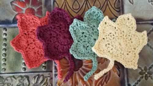 Hand Crocheted Coaster Set (4) Fall Leaves