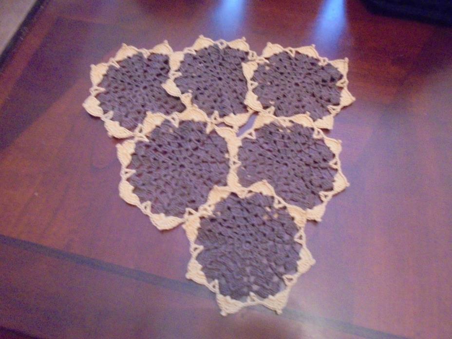LOT 6 NEW Hand Crochet Matching Brown Doilies Coasters FALL THANKSGIVING  5
