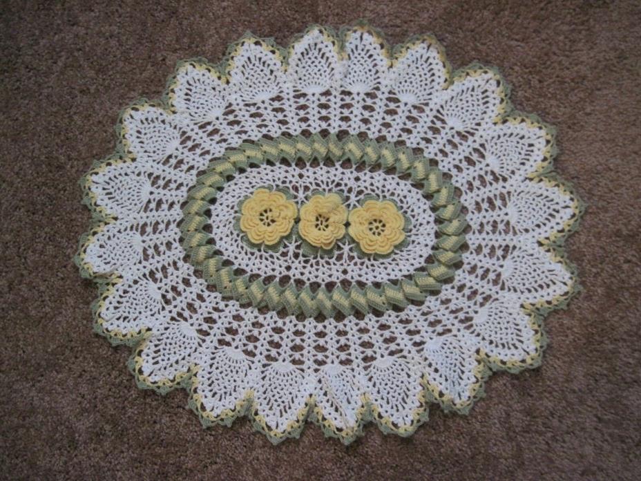 Handmade Exquisite Rose Delight Doily.  Yellow Rose