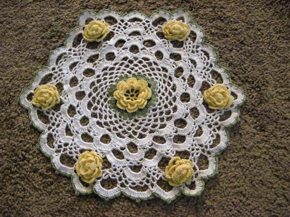 Pale Yellow Rose Bouquet Handmade doily.  Hand crocheted doily. #spring