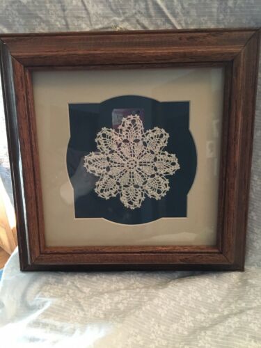 picture hand crocheted doily framed and matted.  Elderly gentleman estate sale.
