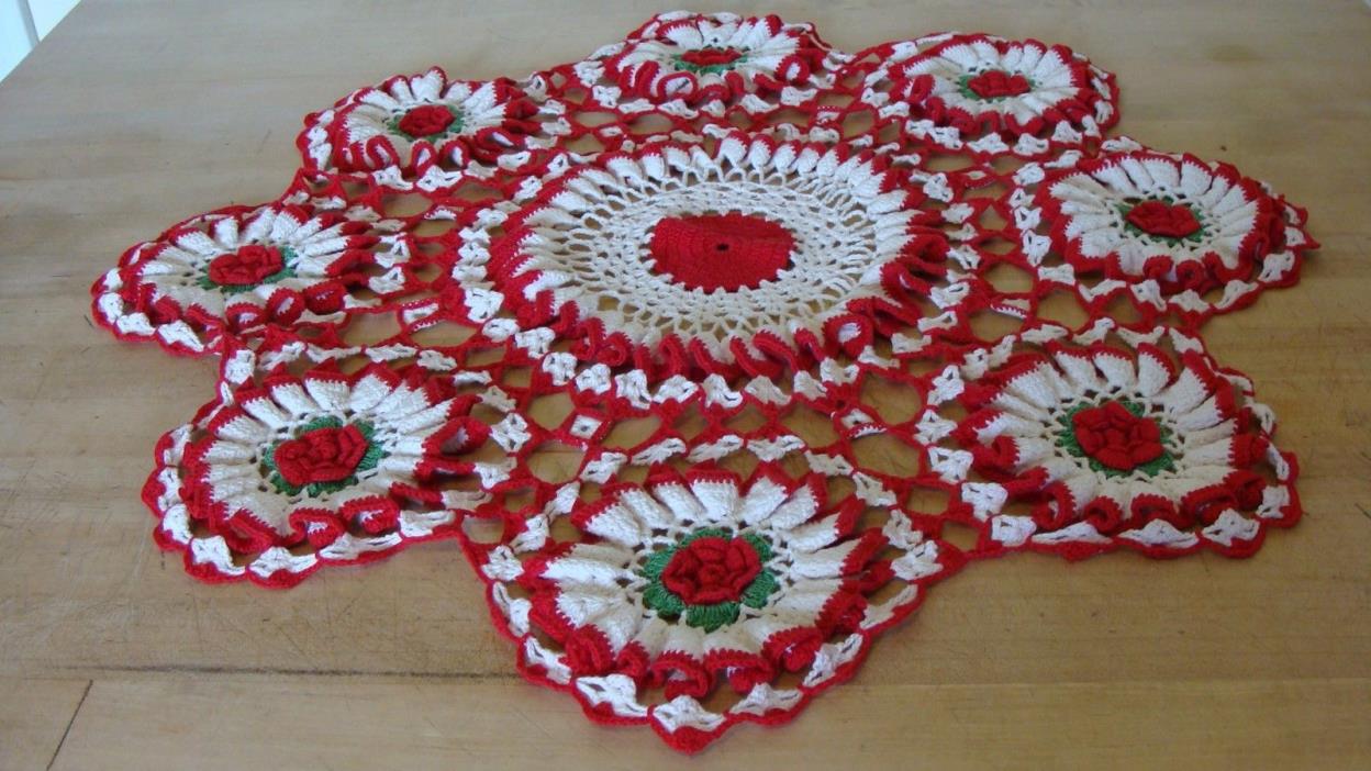 Christmas Doily Hand Crocheted   25 in. across   Pre-owned