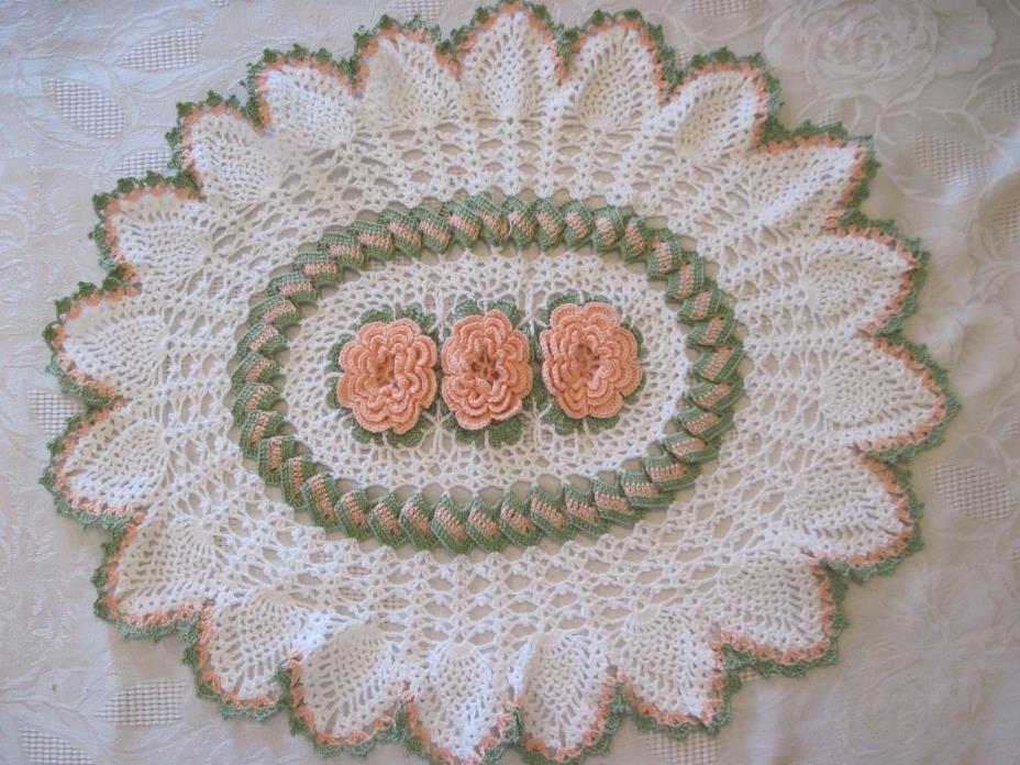 Handmade Exquisite Rose Delight Doily.  Peach Rose